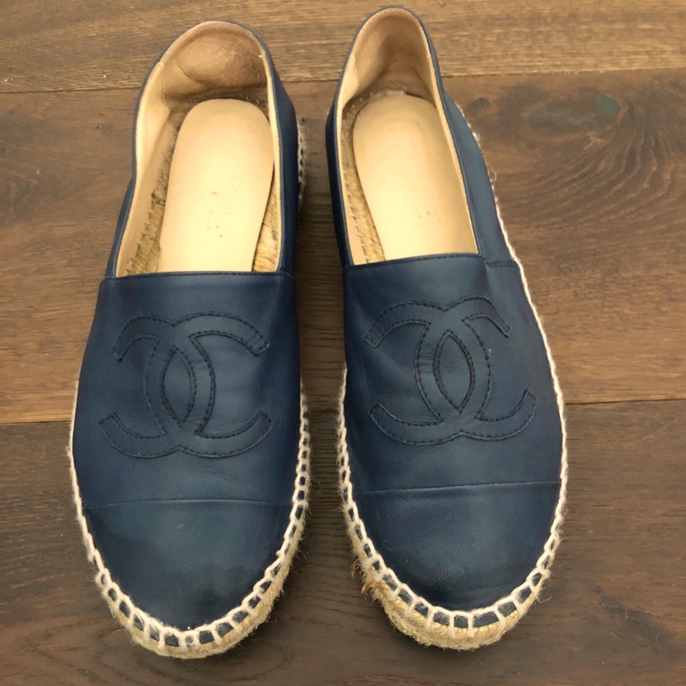 Chanel CC Espadrilles Navy Leather 38